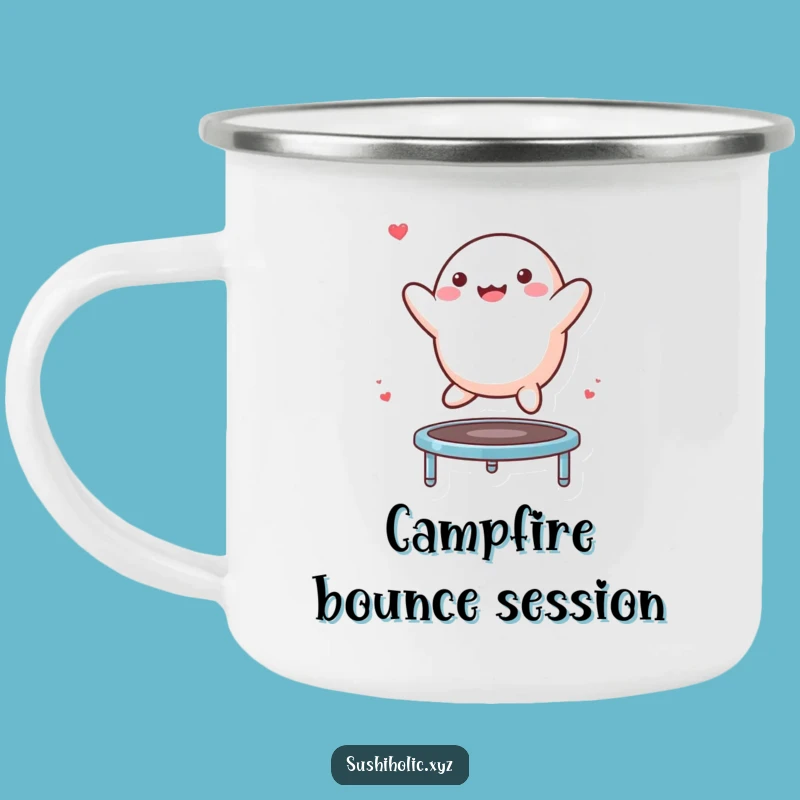 Funny Mochi Trampoline Camping Mug: Adventure Bouncing Character Cup, Great Outdoors Gift