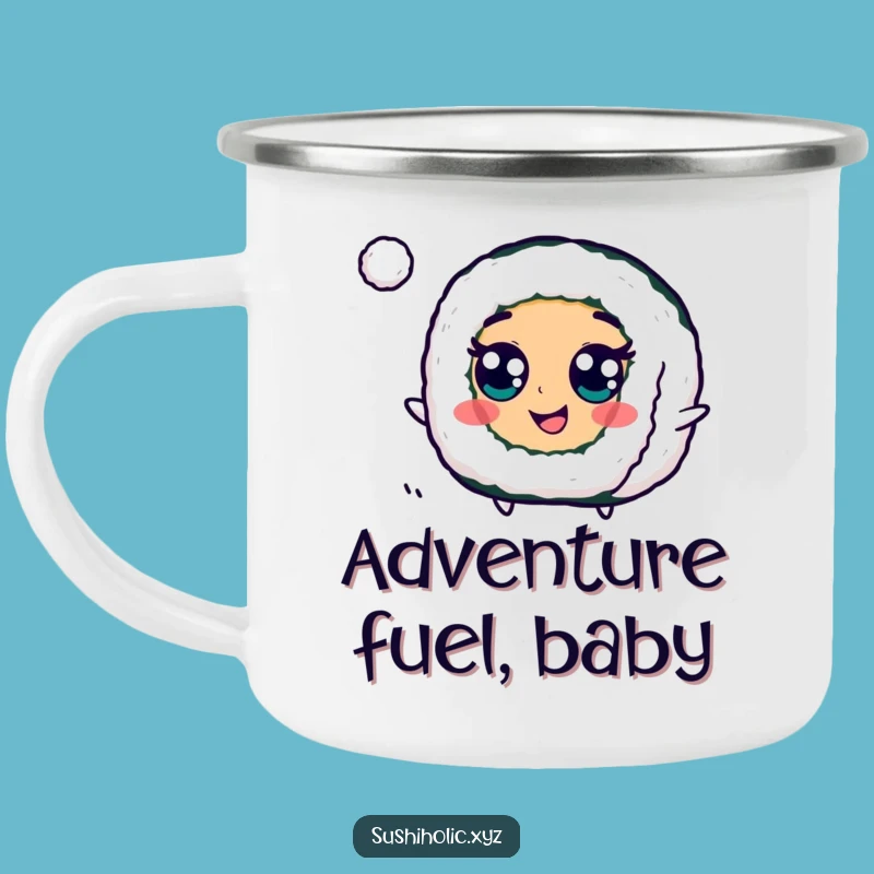 Funny Googly Eyed Maki Roll Camping Mug: Cheerful Outdoor Sushi Buddy