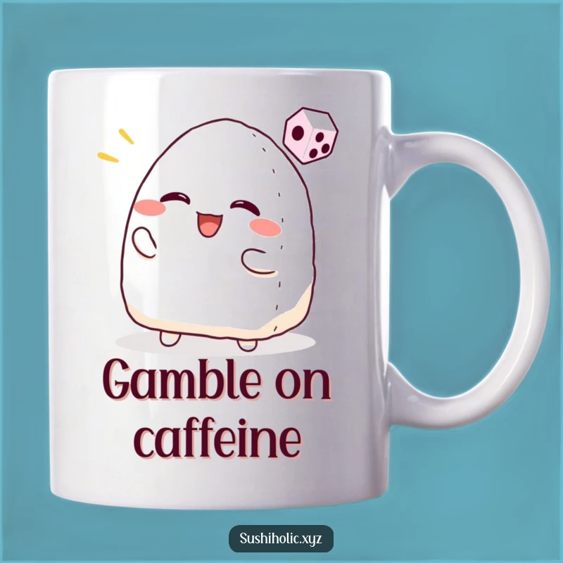 Funny Onigiri Dice Mug: Smiling Rice Ball Gamer - Exciting Gift Idea