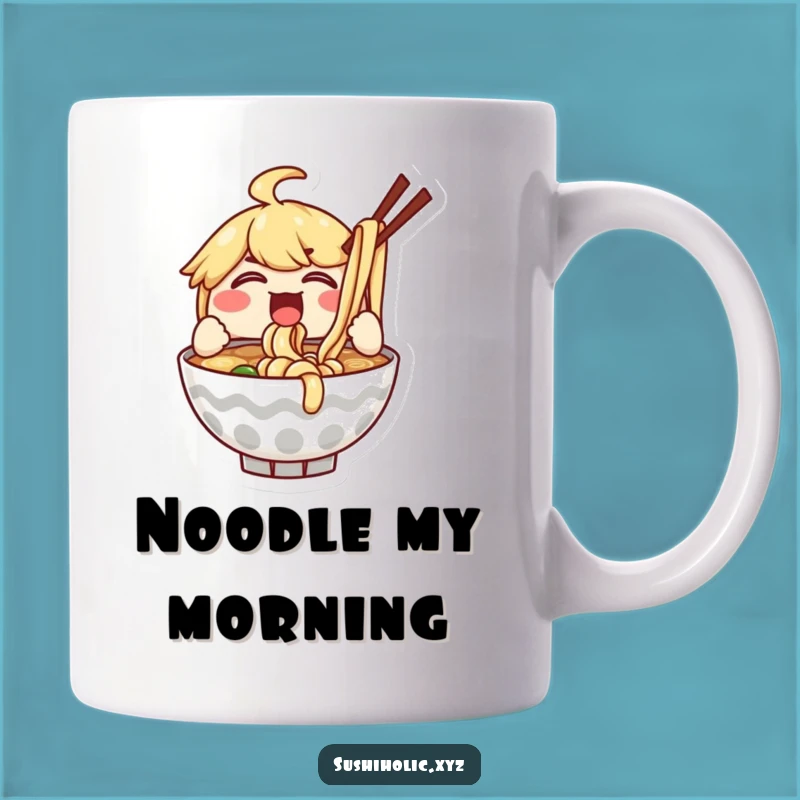Funny Ramen Bowl Mug: Enthusiastic Slurping Character - Noodle Lover Gift