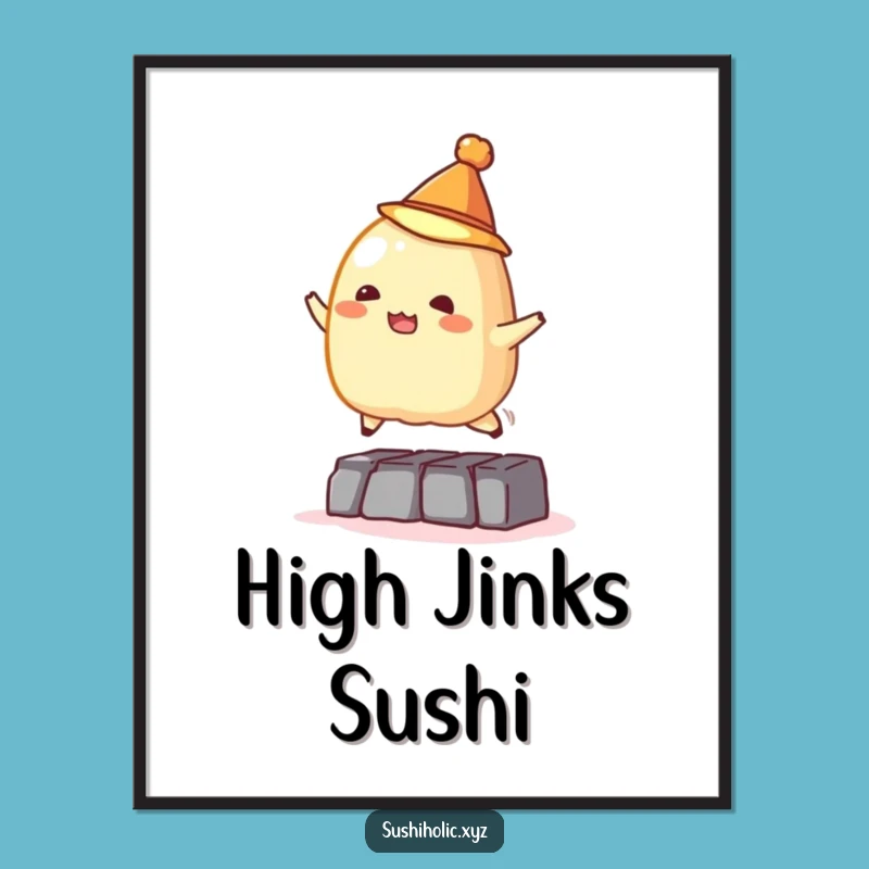 Funny Tamago Sushi Digital Art - Mischievous Jumping Printable, Instant Gift