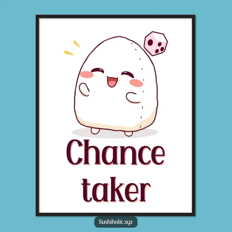 Funny Onigiri Dice Poster: Smiling Gamer Rice Ball Wall Art