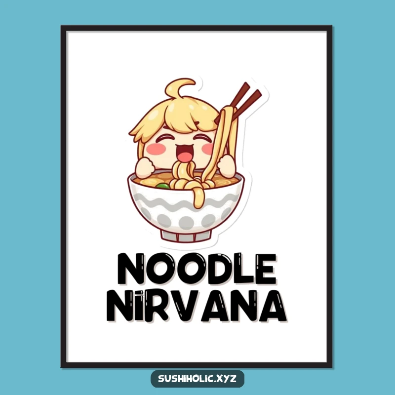 Funny Ramen Bowl Poster: Enthusiastic Slurping Character Art