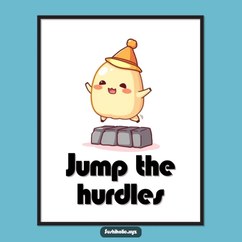 Funny Tamago Sushi Poster - Mischievous Jumping Art Print, Hilarious Decor Gift
