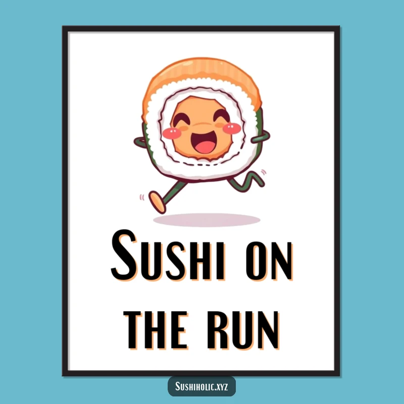 Funny Free Printable Wall Art: Running Sushi Roll, Whimsical Decor