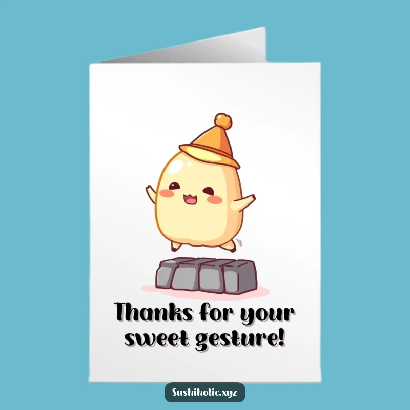 Thanks Free Printable Card: Tamago Sushi Jump, Cute Downloadable Gift